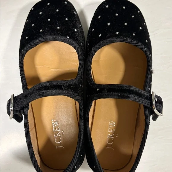 J. Crew Toddler Size 11 | Black Velvet Polka Dot Flats - Picture 2 of 8